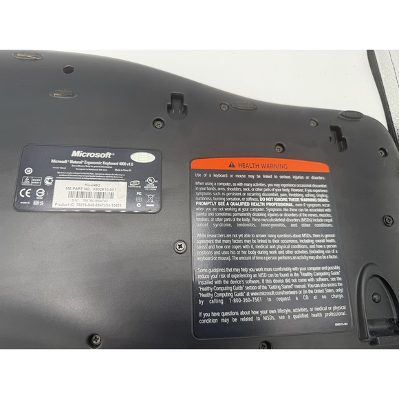 Microsoft Natural Ergonomic Keyboard 4000 v1.0 KU-0462 USB Black Wrist Padding - Picture 6 of 6